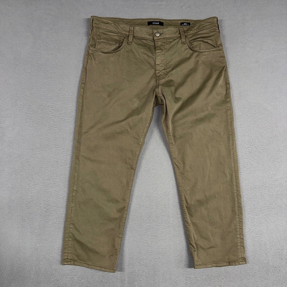 Mavi Pants Mens 38x28 (Fits 40x28) Olive Green Matt Relaxed Straight Leg Stretch